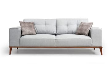 Jonnesha Bäddsoffa Knappad Rygg i Tyg med Träben - Grå - Möbler - Soffa - Bäddsoffa - Bäddsoffa 3 sits