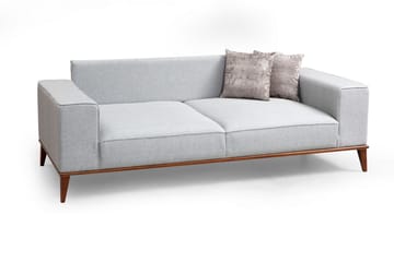 Jonnesha Bäddsoffa Knappad Rygg i Tyg med Träben - Grå - Möbler - Soffa - Bäddsoffa - Bäddsoffa 3 sits