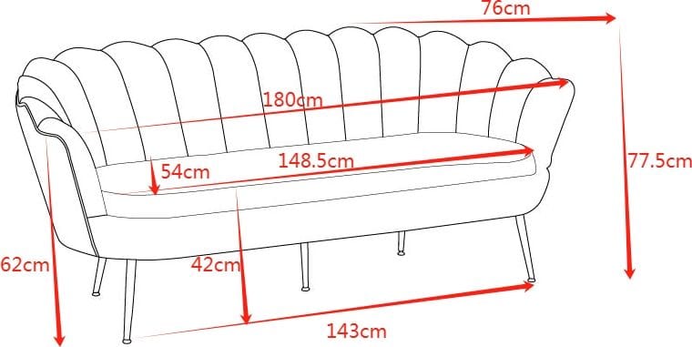 3-sits Soffa Kingsley i Sammet 180 cm - Offwhite - Möbler - Soffa - Sammetssoffa