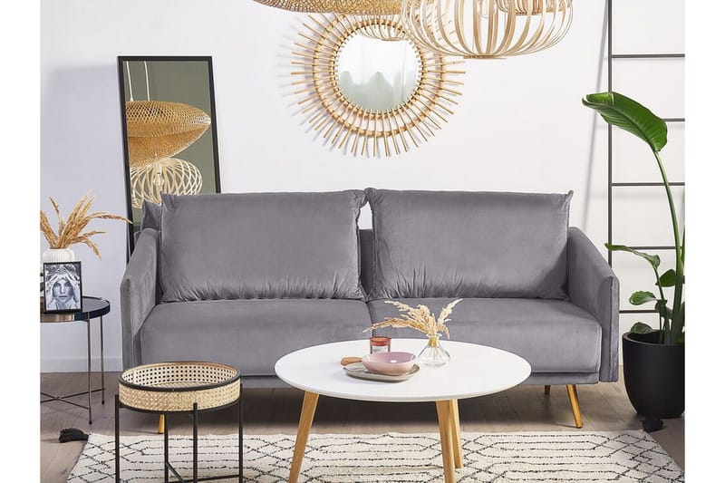 Maurana 3-sits Sammetssoffa med Metallben - Grå - Möbler - Soffa - 3 sits soffa