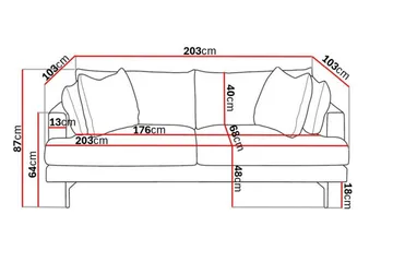 Menard 3-sits Djup Sammetssoffa 205 cm bred - Krämvit - Möbler - Soffa - 3 sits soffa