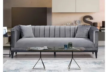 Mezonzo 3-sits Djup Sammetssoffa 225 cm med Kanalstoppad Rygg - Grå - Möbler - Soffa - 3 sits soffa