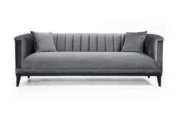 Mezonzo 3-sits Djup Sammetssoffa 225 cm med Kanalstoppad Rygg - Grå - Möbler - Soffa - 3 sits soffa