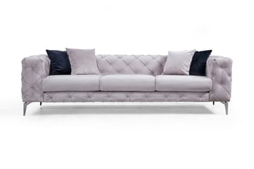 Mezonzo 3-sits Knappdjuphäftad Chesterfield Soffa 237 cm i Sammet - Grå - Möbler - Soffa - 3 sits soffa