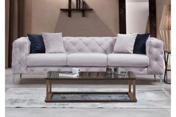 Mezonzo 3-sits Knappdjuphäftad Chesterfield Soffa 237 cm i Sammet - Grå - Möbler - Soffa - 3 sits soffa
