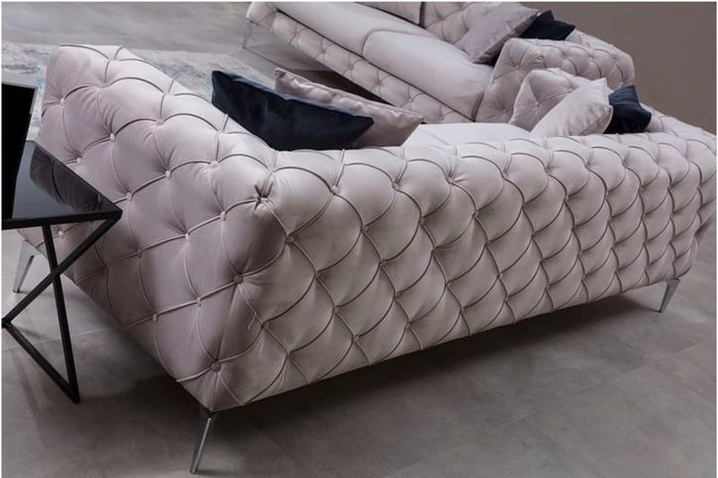 Mezonzo 3-sits Knappdjuphäftad Chesterfield Soffa 237 cm i Sammet - Grå - Möbler - Soffa - 3 sits soffa