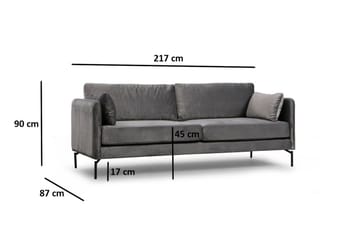 Mezonzo 3-sits Sammetssoffa 217 cm med Höga Ben - Grå - Möbler - Soffa - 3 sits soffa