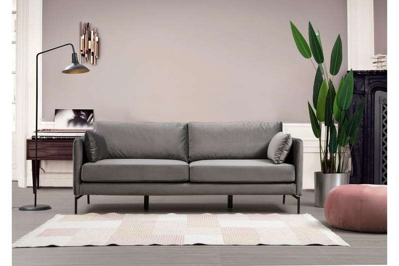 Mezonzo 3-sits Sammetssoffa 217 cm med Höga Ben - Grå - Möbler - Soffa - 3 sits soffa