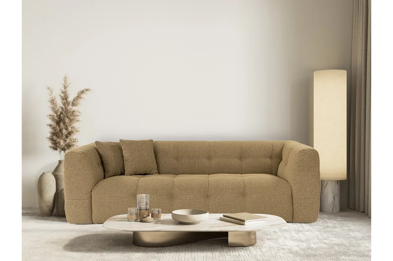 Octavian 3-sits Soffa med Knappad Design i Boucle, Brun
