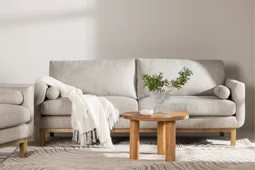 Olympos 3-sits Soffa med Rundade Armstöd i Tyg med Träben - Beige - Möbler - Soffa - 3 sits soffa