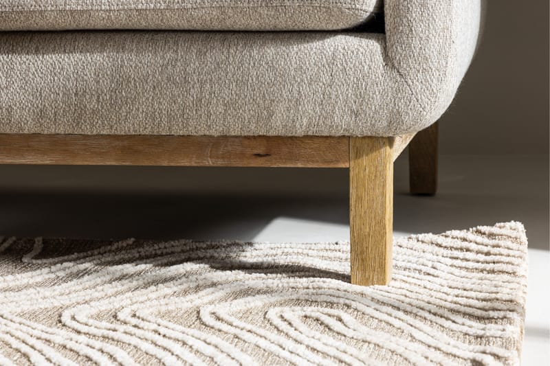 Olympos 3-sits Soffa med Rundade Armstöd i Tyg med Träben - Beige - Möbler - Soffa - 3 sits soffa