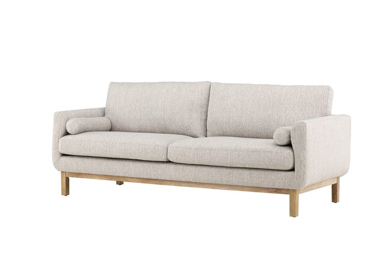 Olympos 3-sits Soffa med Rundade Armstöd i Tyg med Träben - Beige - Möbler - Soffa - 3 sits soffa