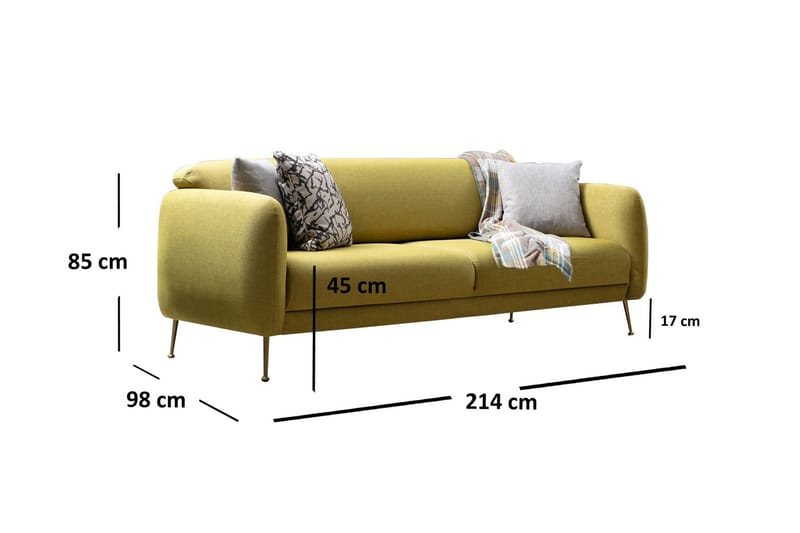Panchenko Bäddsoffa Rundade Armstöd 88x183 cm i Tyg - Gul - Möbler - Soffa - Bäddsoffa - Bäddsoffa 3 sits
