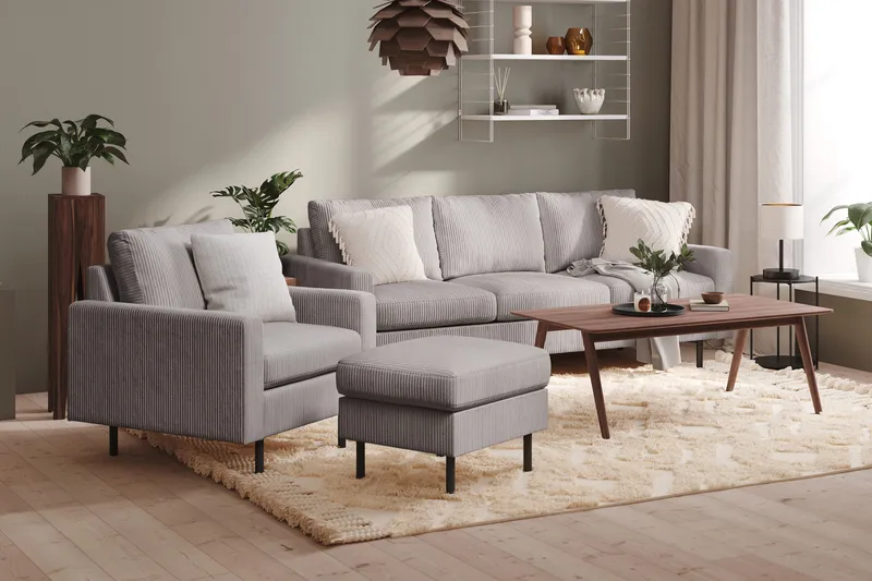 Peppe 3-sits Manchestersoffa - Grå - Möbler - Soffa - 3 sits soffa