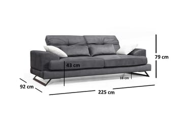 Raedeke Djup Soffa Justerbar Ryggstöd 225 cm i Tyg - Svart - Möbler - Soffa - 3 sits soffa