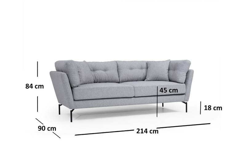 Schirra 3-Sits Soffa - Grå - Möbler - Soffa - 3 sits soffa
