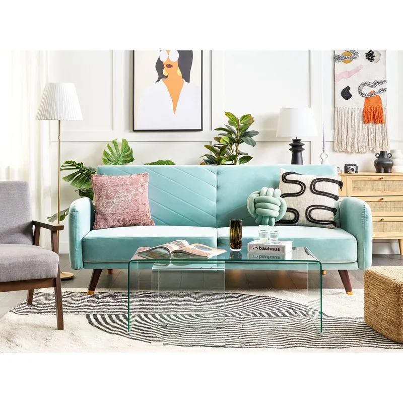 3-sits soffa Senja - Blått, mörkt trä - Möbler - Soffa - Sammetssoffa