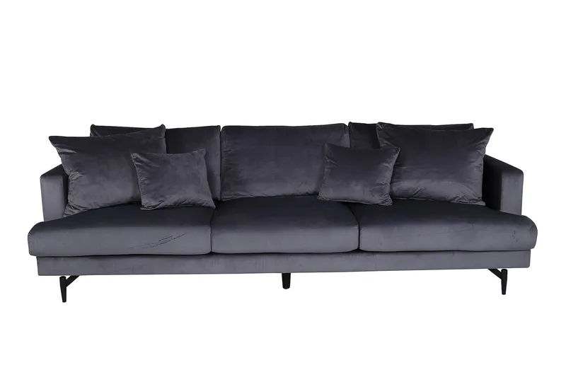 Sofia 3-sits Låg Soffa med Lösa Kuddar i Sammet, Grå