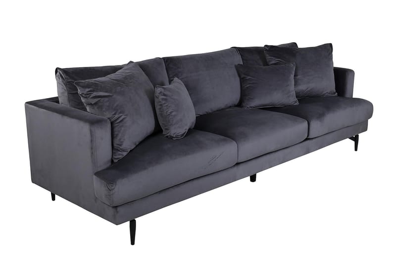 Sofia 3-sits Låg Soffa med Lösa Kuddar i Sammet - Grå - Möbler - Soffa - 3 sits soffa