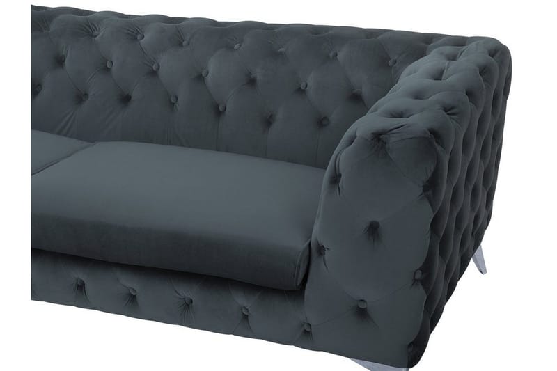 Sotra Djup Chesterfield Sammetssoffa - Grå - Möbler - Soffa - 3 sits soffa