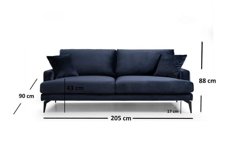 Sowka 3-Sits Soffa - Blå - Möbler - Soffa - 3 sits soffa