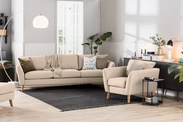 Trend 3-sits Soffa 218 cm med Svängda Armstöd i Tyg - Beige - Möbler - Soffa - 3 sits soffa