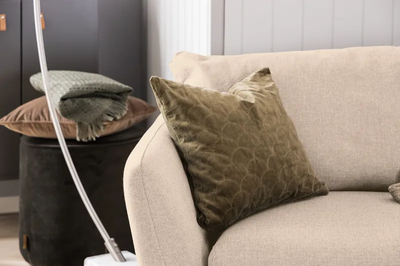 Trend 3-sits Soffa 218 cm med Svängda Armstöd i Tyg - Beige - Möbler - Soffa - 3 sits soffa