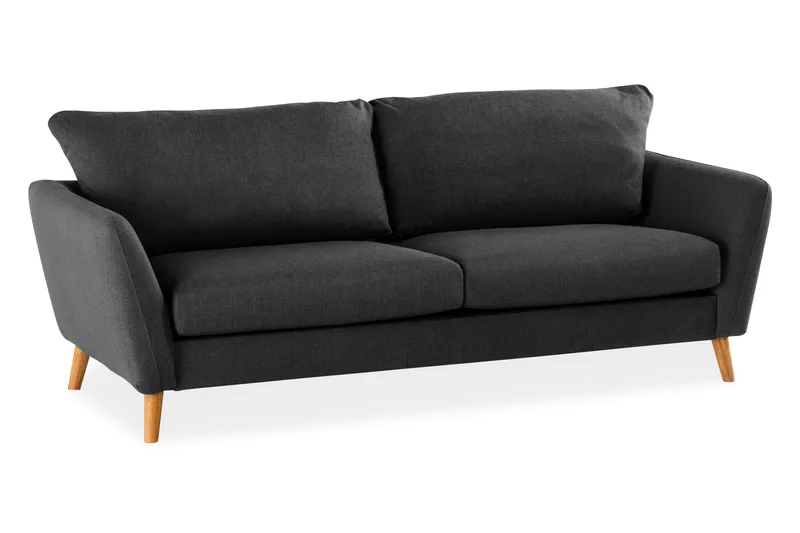 Trend 3-sits Soffa 218 cm med Svängda Armstöd i Tyg, Grå|Svart