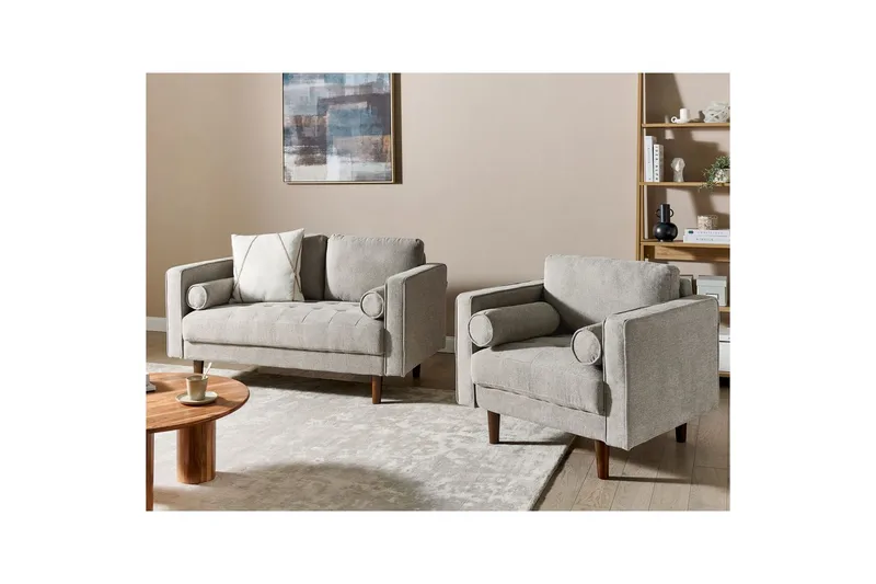 3-sits Soffgrupp Nurmo Taupe/mörkt trä - Taupe/mörkt trä - Möbler - Soffa - Soffgrupp