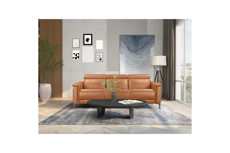 3-sitssoffa Lund Cognac, Läder/PU, Manuell vilstol - Cognac, Läder/PU, Manuell vilstol - Möbler - Soffa - 3 sits soffa