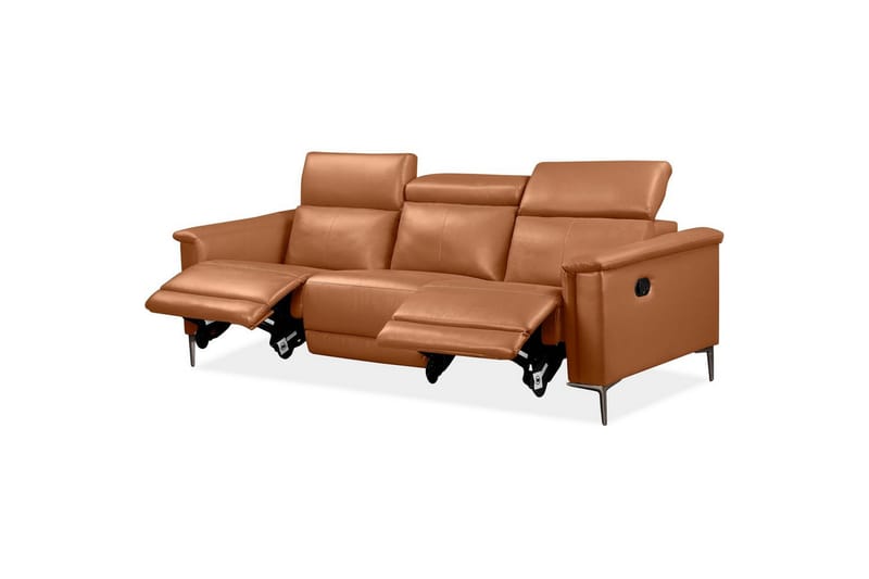 3-sitssoffa Lund Cognac, Läder/PU, Manuell vilstol - Cognac, Läder/PU, Manuell vilstol - Möbler - Soffa - 3 sits soffa