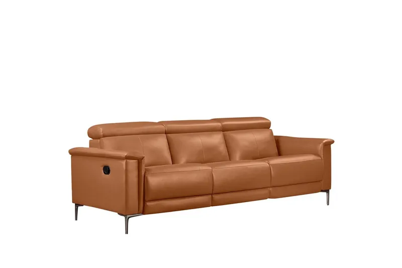 3-sitssoffa Lund Cognac, Läder/PU, Manuell vilstol - Cognac, Läder/PU, Manuell vilstol - Möbler - Soffa - 3 sits soffa