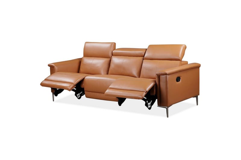 3-sitssoffa Lund Cognac, PU, Manuell vilstol - Cognac, PU, Manuell vilstol - Möbler - Soffa - 3 sits soffa