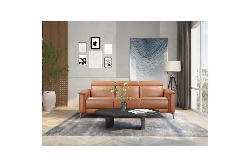 3-sitssoffa Lund Cognac, PU, Elektrisk vilstol - Cognac, PU, Elektrisk vilstol - Möbler - Soffa - 3 sits soffa