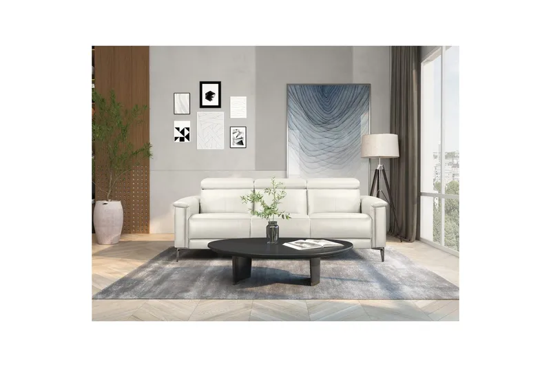 3-sitssoffa Lund Kräm, Läder/PU, Elektrisk vilstol - Kräm, Läder/PU, Elektrisk vilstol - Möbler - Soffa - 3 sits soffa