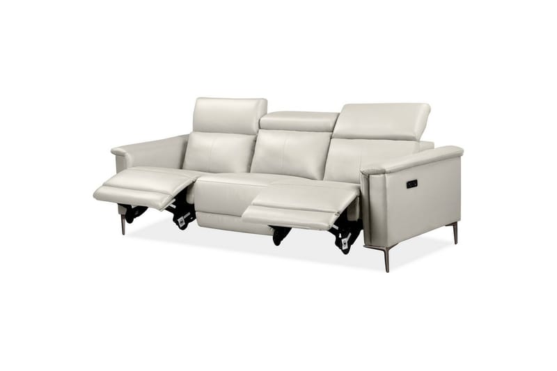 3-sitssoffa Lund Kräm, Läder/PU, Elektrisk vilstol - Kräm, Läder/PU, Elektrisk vilstol - Möbler - Soffa - Skinnsoffor