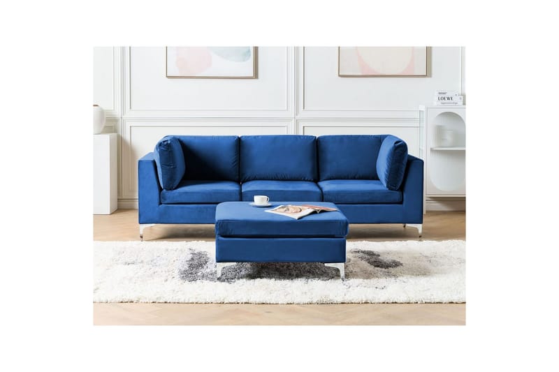 3-sitssoffa med fotpall Evja Blå - Blå - Möbler - Soffa - 3 sits soffa