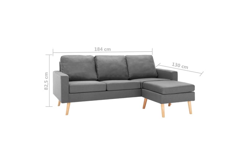 3-sitssoffa med fotpall ljusgrå tyg - Grå - 3 sits soffa