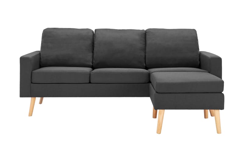 3-sitssoffa med fotpall mörkgrå tyg - Grå - 3 sits soffa