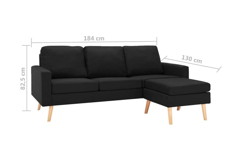 3-sitssoffa med fotpall svart tyg - Svart - 3 sits soffa