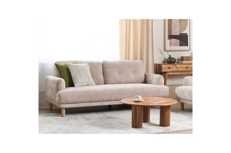3-sitssoffa Tuve Beige, ljust trä, Bouclé - Beige, ljust trä, Bouclé - Möbler - Soffa - 3 sits soffa