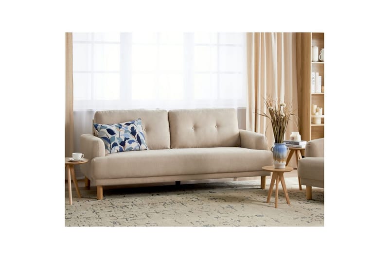 3-sitssoffa Tuve Beige, ljust trä, Manchestertyg - Beige, ljust trä, Manchestertyg - Möbler - Soffa - 3 sits soffa