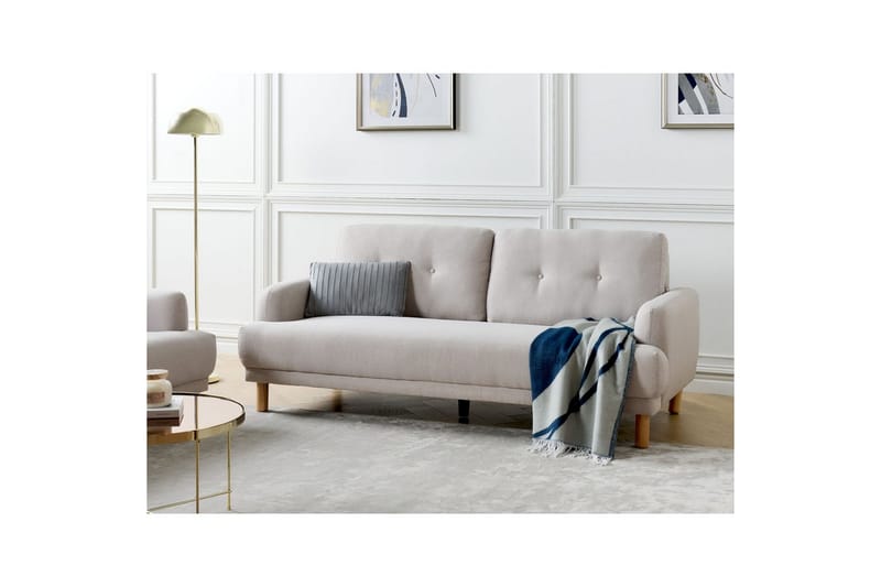 3-sitssoffa Tuve Beige, ljust trä, Polyester - Beige, ljust trä, Polyester - Möbler - Soffa - 3 sits soffa