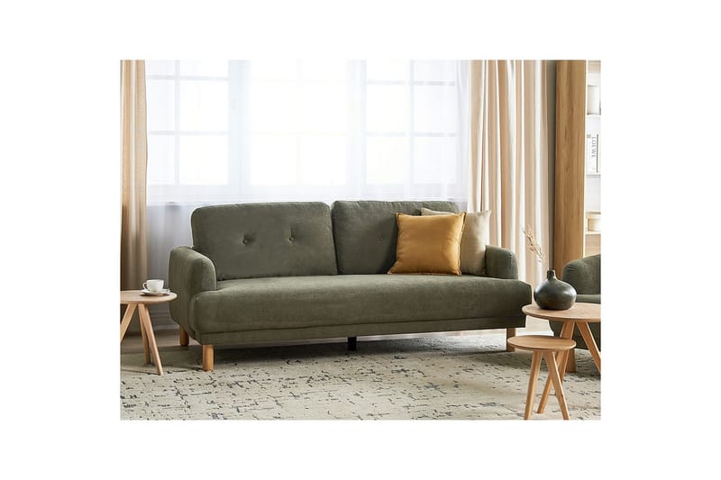 3-sitssoffa Tuve Grönt, ljust trä, Manchestertyg - Grönt, ljust trä, Manchestertyg - Möbler - Soffa - 3 sits soffa