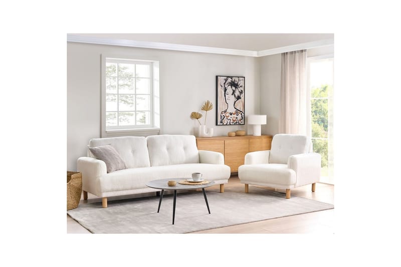 3-sitssoffa Tuve Vit, ljust trä, Bouclé - Vit, ljust trä, Bouclé - Möbler - Soffa - 3 sits soffa