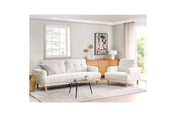 3-sitssoffa Tuve Vit, ljust trä, Bouclé - Vit, ljust trä, Bouclé - Möbler - Soffa - 3 sits soffa
