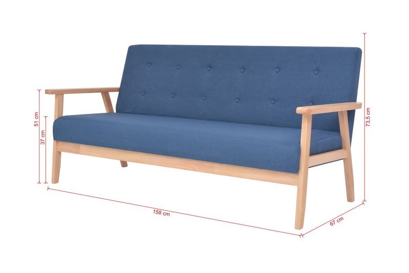 3-sitssoffa tyg blå - Blå - 3 sits soffa