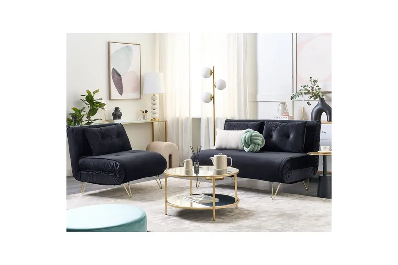 3-sitssoffa Vestfold Svart, guld - Svart, guld - Möbler - Soffa - Bäddsoffa