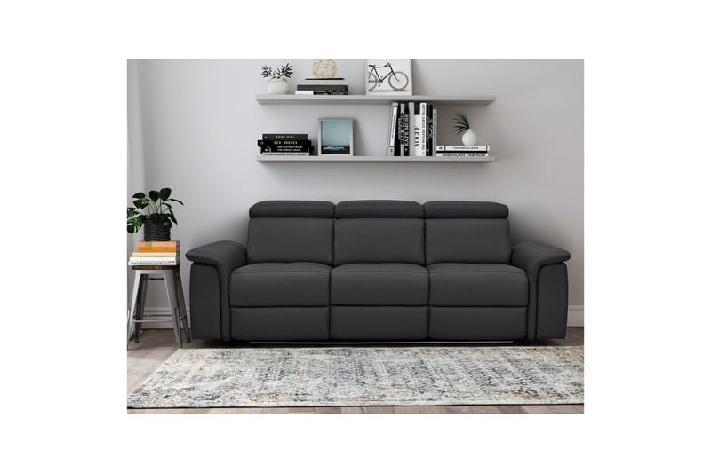 3-sitssoffa Pareli Svart, Läder/PU, Manuell vilstol - Svart, Läder/PU, Manuell vilstol - Möbler - Soffa - 3 sits soffa