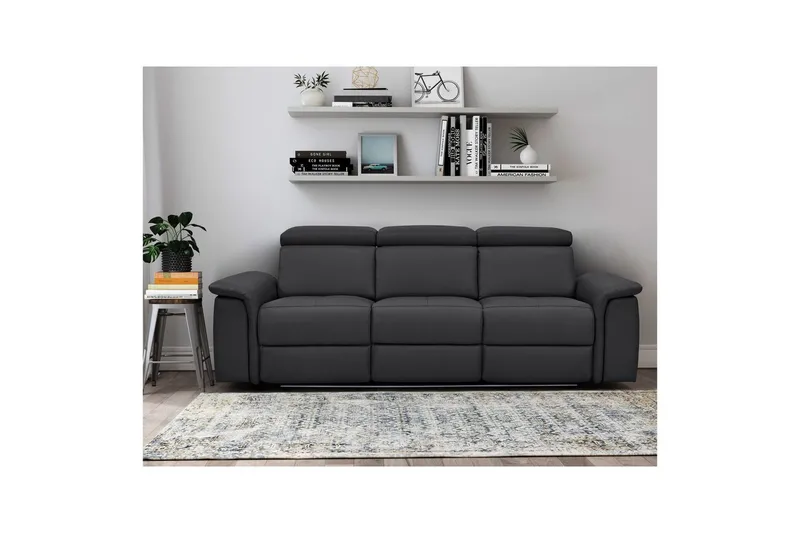 3-sitssoffa Pareli Svart, Läder/PU, Manuell vilstol - Svart, Läder/PU, Manuell vilstol - Möbler - Soffa - 3 sits soffa